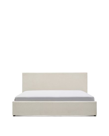 Кровать Nahiri бежевого цвета из шенилла с ящиком для хранения 160 x 200 см