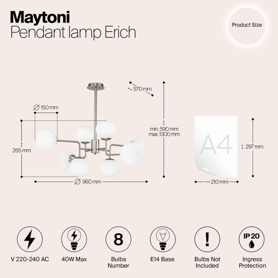 Подвесная люстра Maytoni Erich MOD221-PL-08-N