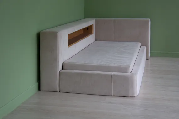 Диван-кровать Cube c нишей L антивандальная ткань (молочный)