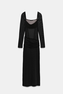 ZARA КОМБИНИРОВАННОЕ ПЛАТЬЕ СВОБОДНОГО КРОЯ, ЧЕРНЫЙ