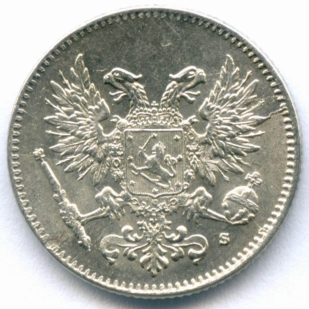 50 пенни 1917 год (S). Россия для Финляндии (орел без корон). XF-AU