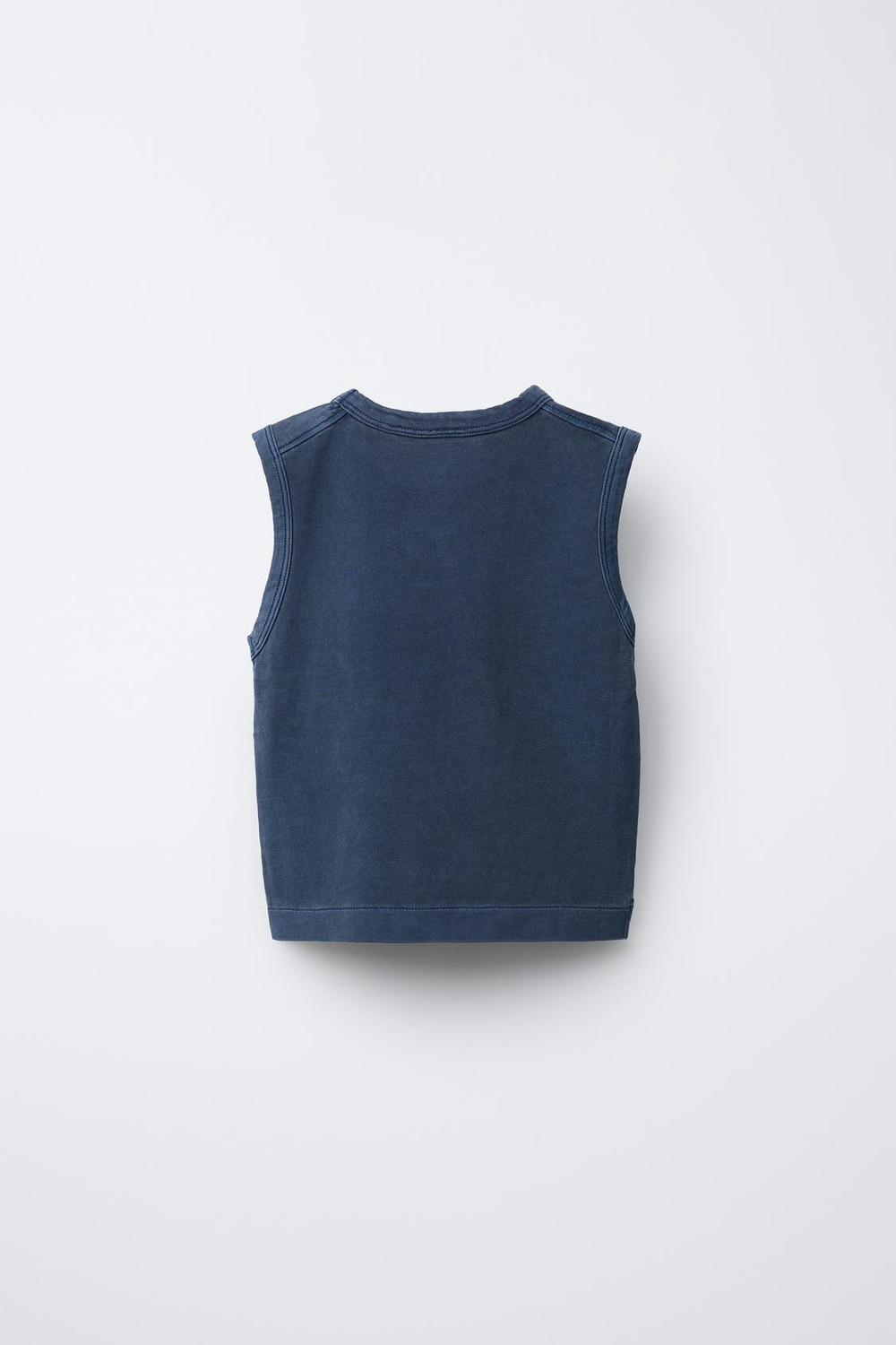 ZARA ФУТБОЛКА БЕЗ РУКАВОВ С ВЫШИВКОЙ, МОРСКОЙ СИНИЙ