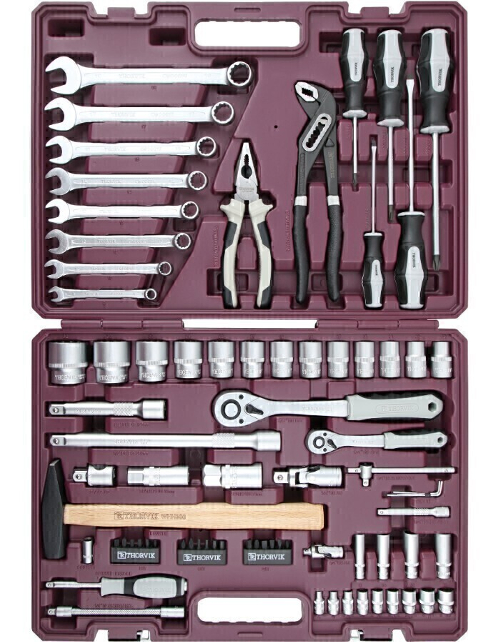 TS077 Набор инструмента универсальный 1/4", 1/2"DR, 77 предметов