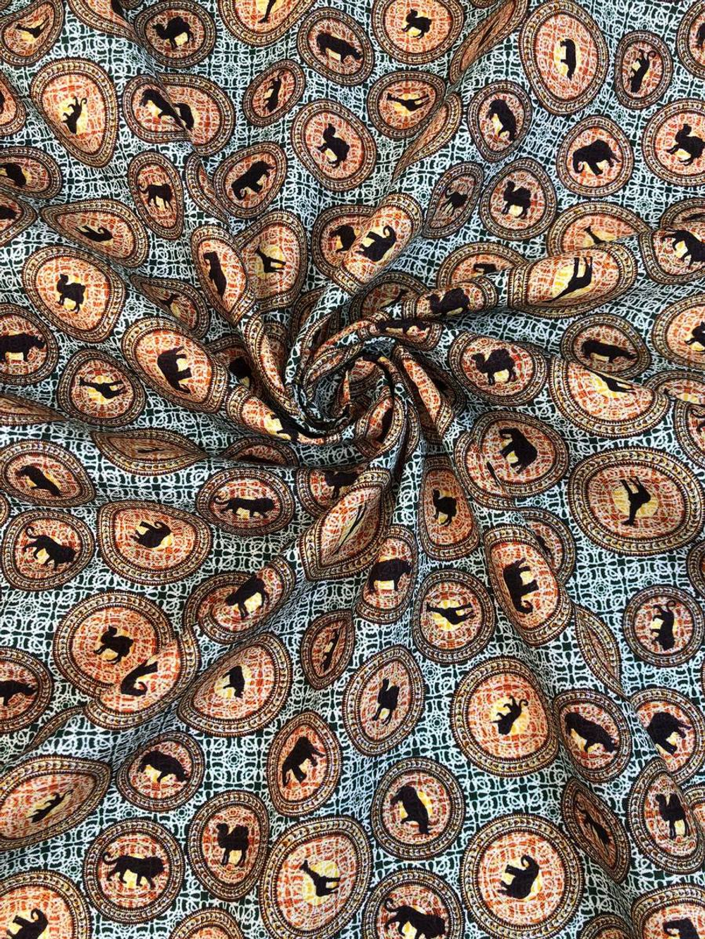 Коттон сорочка принт сафари, зеленый/оранж/черный NB#42