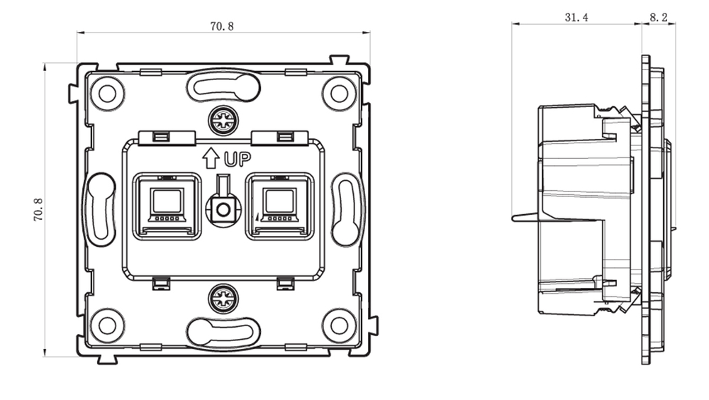 Механизм компьютерной розетки RJ45 2-я Cat.6/ClassE-8/8,  серия DA