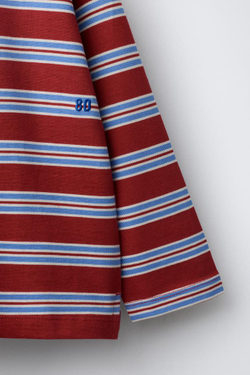 ZARA ФУТБОЛКА В ПОЛОСКУ С ВЫШИВКОЙ, КРАСНЫЙ/БЕЛЫЙ