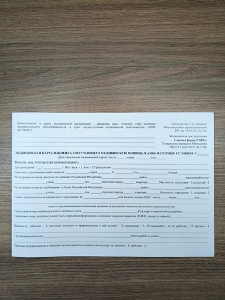 Медицинская карта амбулаторного пациента Форма №025/у (НОВАЯ) 1 шт