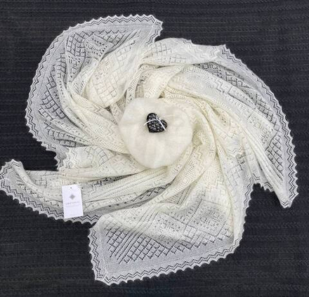 Оренбургский пуховый платок с шелком П1-150-02 экрю