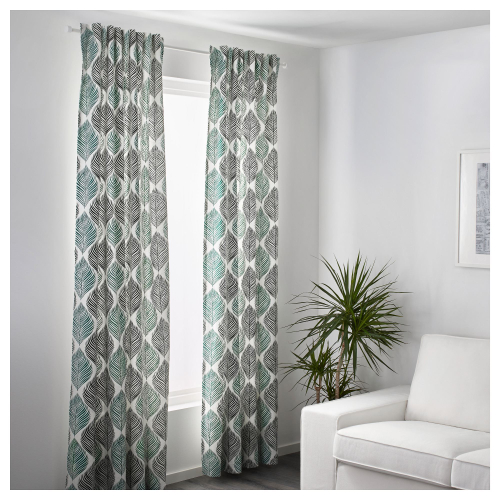 Комплект штор IKEA FJADERKLINT (ФЬЕДЕРКЛИНТ), Светло-зеленый с рисунком, 145x250 см, 2шт