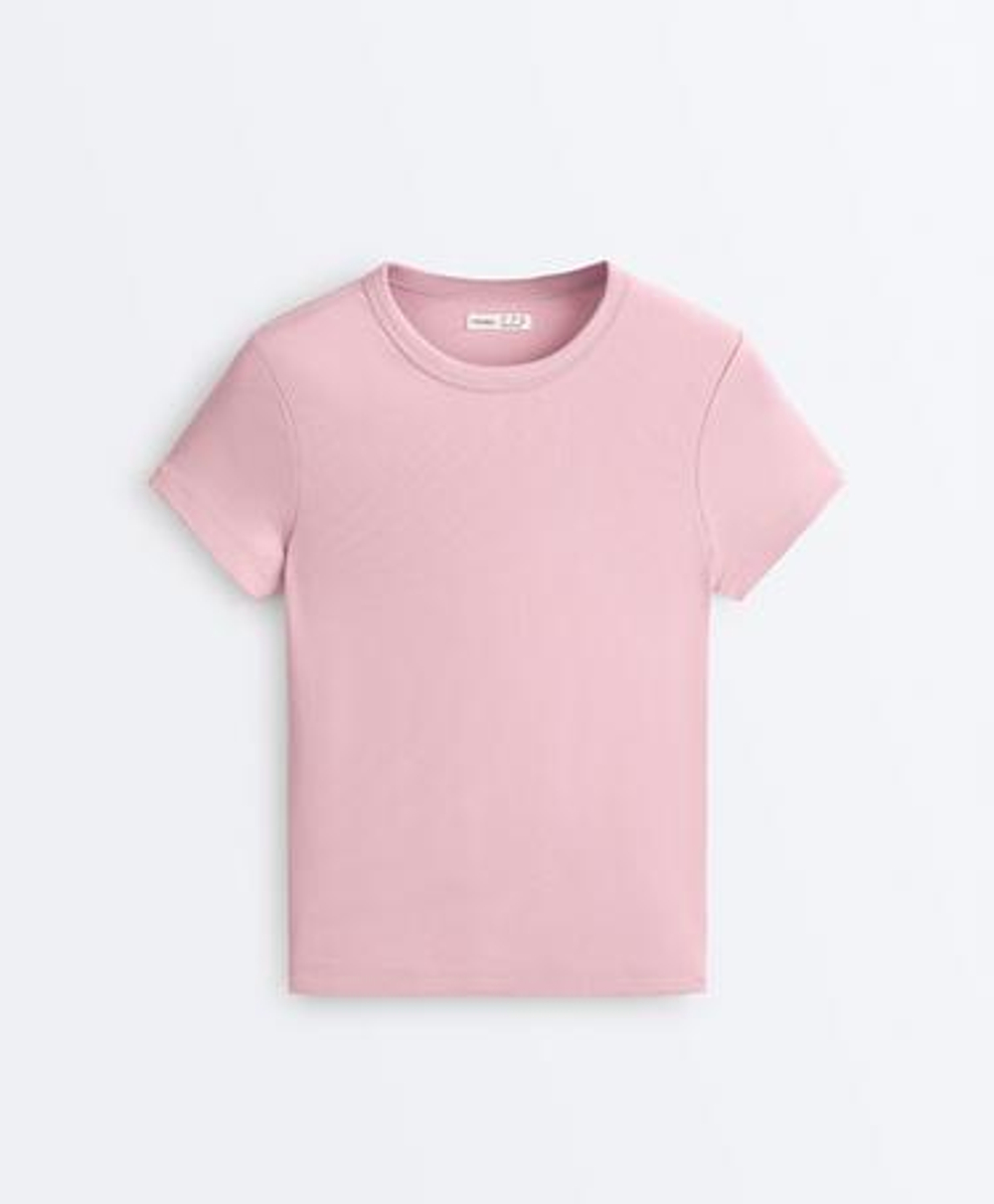 Oysho Футболка Rib Fit из смесового хлопка, светло-розовый
