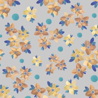 Мелкий цветочки и горох на сером