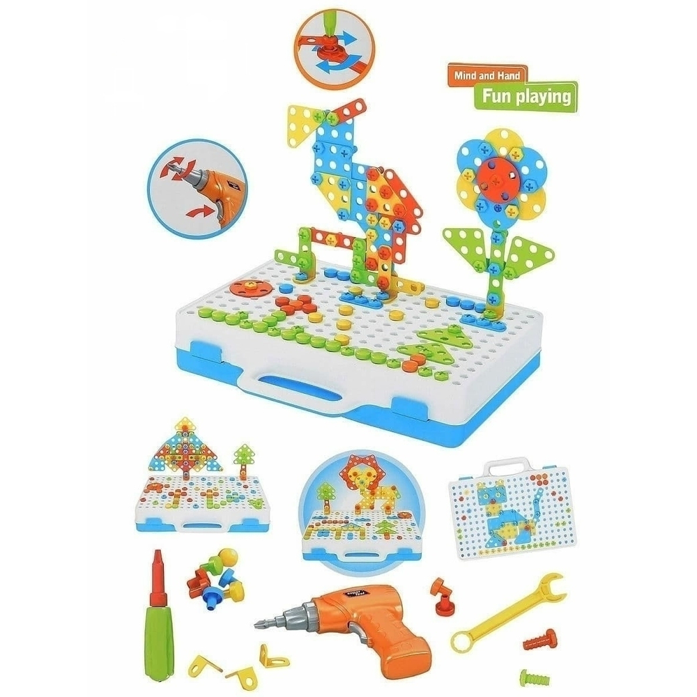 Конструктор мозаика с шуруповёртом 237 деталей Creative mosaic 4в1