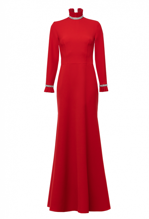 Длинное платье из крепа силуэт-рыбка красное 16-03-23 FW