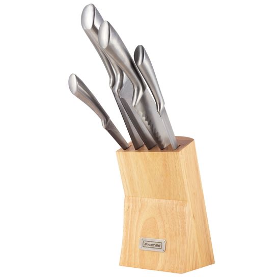 Набор ножей 6 предметов из нержавеющей стали Kamille KM-5130 на деревянной подставке