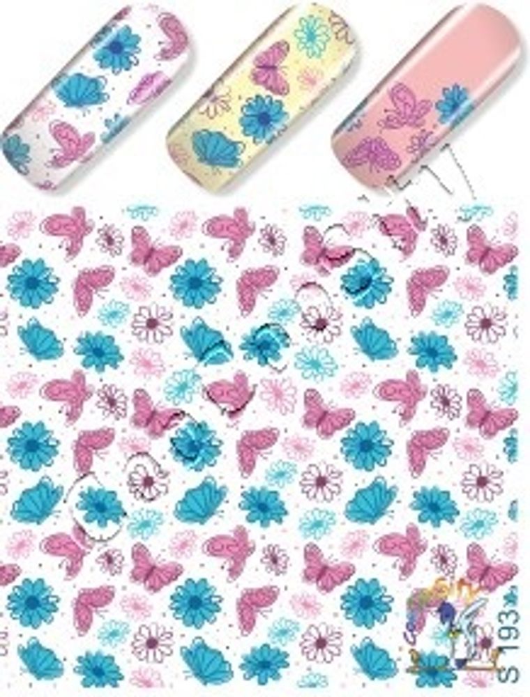 Слайдер-дизайн для ногтей Цветы бабочки S193