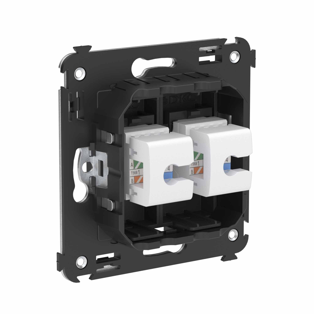 Телефонная розетка RJ-12 без шторки в стену двойная, "Avanti", "Черный матовый"