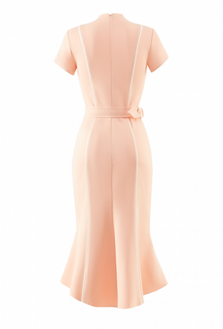 Трикотажное платье с поясом персиковое 04-04-20 SS