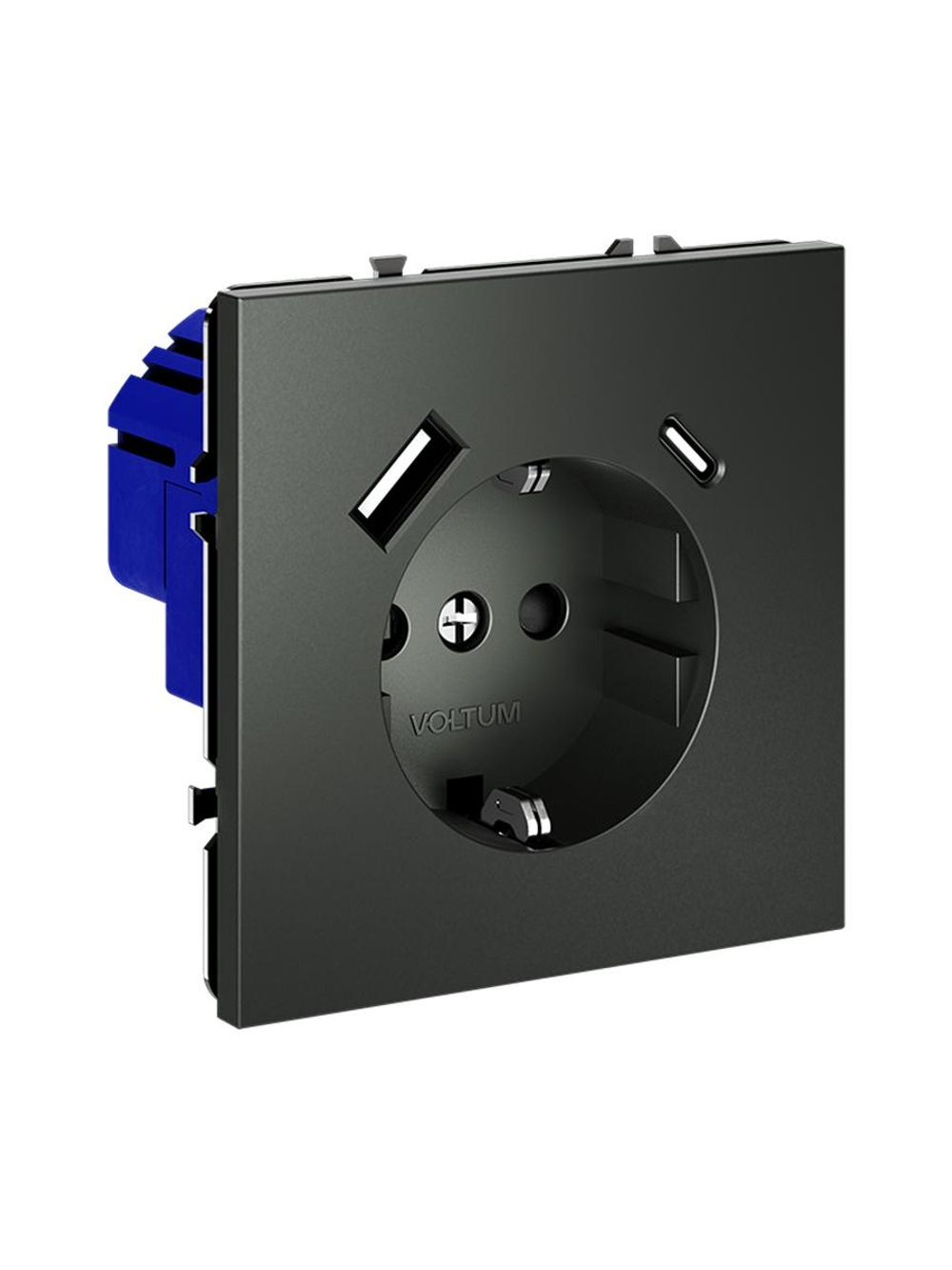 Розетка 1-м СП S70 16А с USB A+С с заземл. защ. шторки механизм титан Voltum VLS040506
