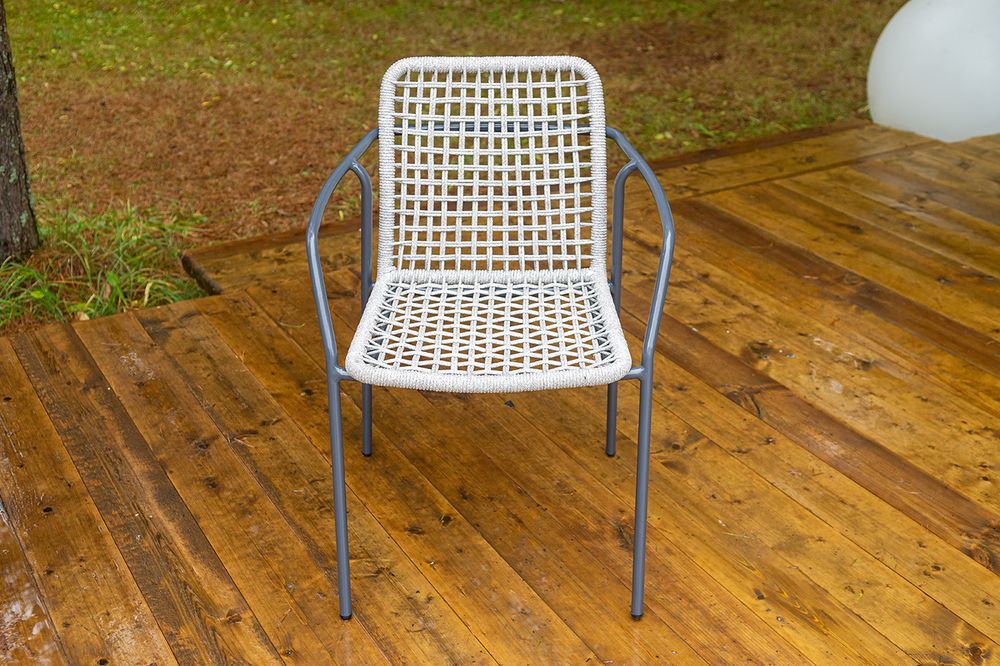 "Тунис" стул плетеный из роупа, каркас алюминий темно-серый (RAL7024), роуп светло-серый