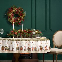 СКАТЕРТЬ КРУГЛАЯ "ЩЕЛКУНЧИК" ,220СМ БЕЖЕВЫЙ 100% ХЛОПОК , ТВИЛ