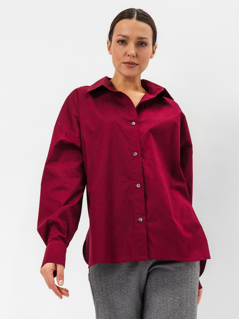 Рубашка 22904 оверсайз бордовая