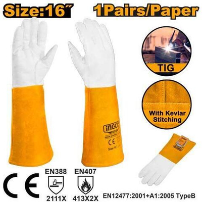 Краги сварщика спилковые из козьей кожи без подкладки 16" SUPER INGCO HGVG01