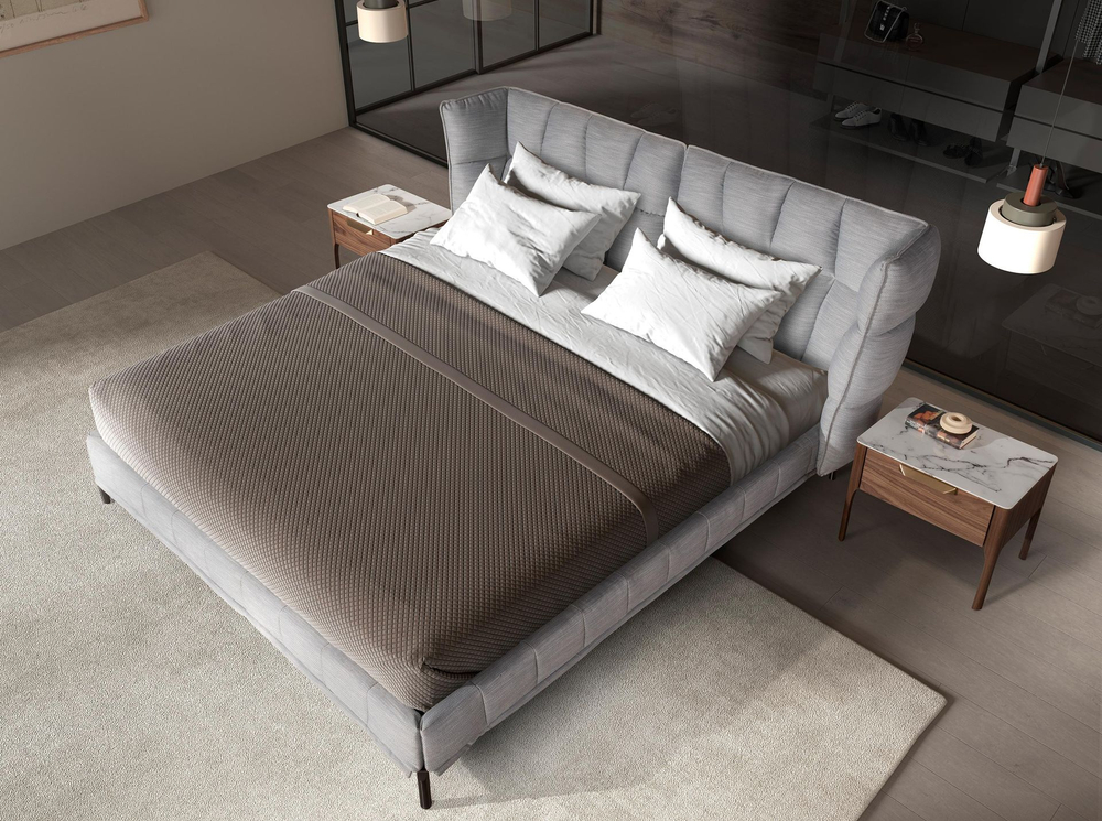 Кровать 7211 из ткани светло-голубовато-серого цвета