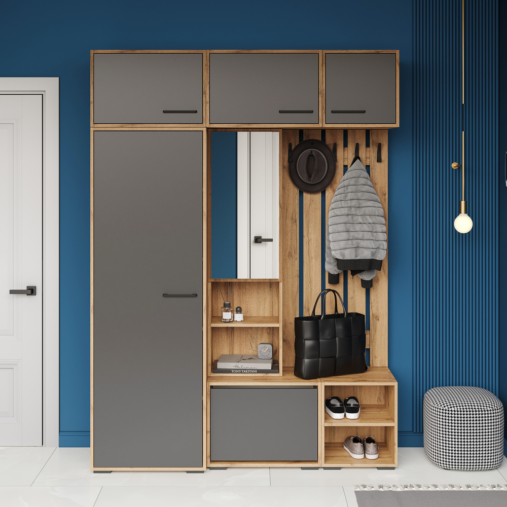 Шкаф-антресоль DIWO Кострома навесной 40x40х42 см, дуб вотан, антрацит, ручка черная