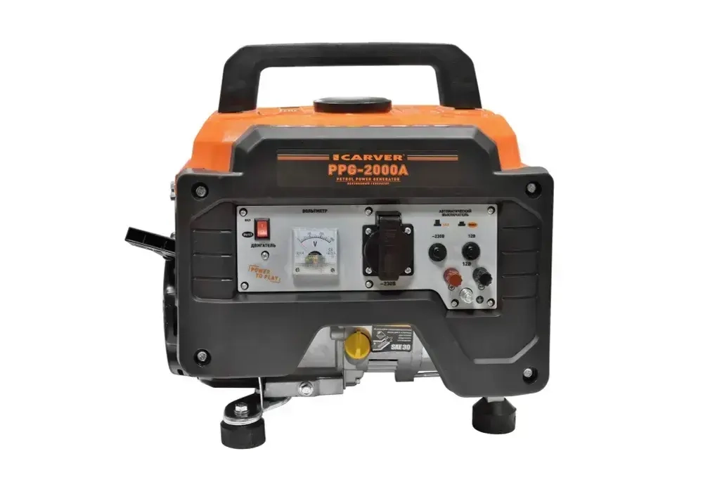 Генератор бензиновый CARVER PPG- 2000А (2.1кВт,объем бака 6 л,ручной запуск,автомат защиты) / бензогенератор / резервный источник питания