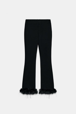 ZARA БРЮКИ FLARE С ОТДЕЛКОЙ ИЗ ИСКУССТВЕННОГО МЕХА, ЧЕРНЫЙ