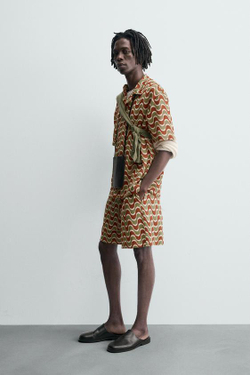 ZARA БЕРМУДЫ ЖАККАРД С ГЕОМЕТРИЧЕСКИМ РИСУНКОМ, ОРАНЖЕВО-ЗЕЛЕНЫЙ