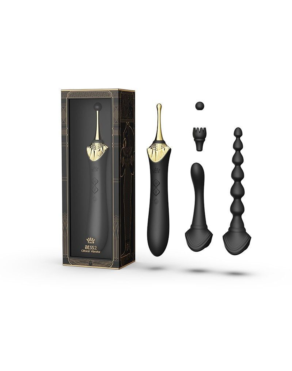 Черный вибратор с 4 сменными насадками Bess 2 (Цвет: черный)