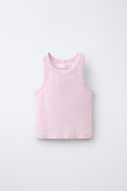 ZARA КОМПЛЕКТ ИЗ ФУТБОЛКИ-БОРЦОВКИ И ШОРТОВ В РУБЧИК С ЭФФЕКТОМ ПОТЕРТОСТИ, РОЗОВЫЙ