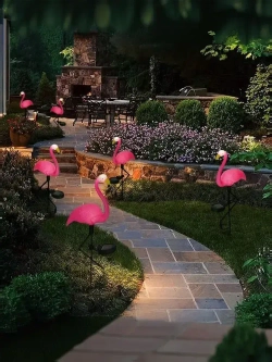 Светильник садовый на солнечной батарее уличный Фламинго, 3 шт. ламп