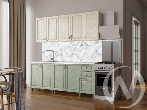 Кухня Вильма 2.0м (корпус белый/айвори; васаби) 26мм мрамор итальянский