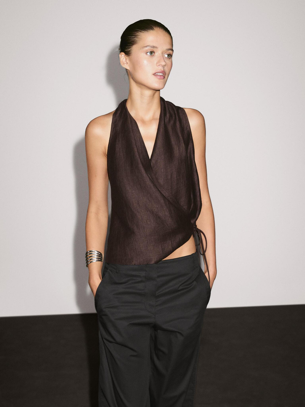 Massimo Dutti Брюки прямого кроя из 100% хлопка со средней посадкой, черный