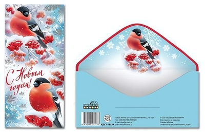 Конверт для денег на склейке вертикальный 170х82мм "С Новым Годом!" (Сфера)