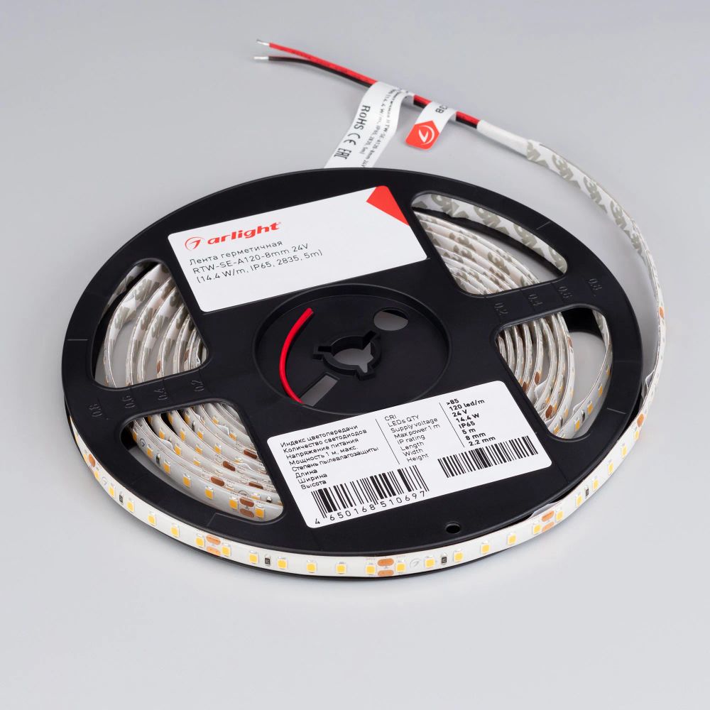Светодиодная лента герметичная RTW-SE-A120-8mm 24V Cool 10K (14.4 W/m, IP65, 2835, 5m) (Arlight, 14.4 Вт/м, IP65) 020527(2)