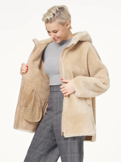 Шуба из шерсти чебурашка тедди, бежевая, SilverFox