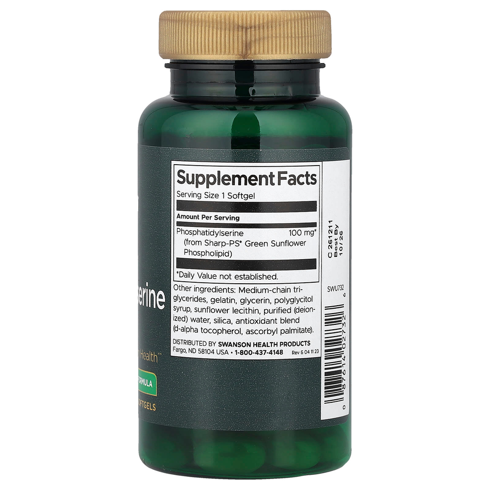 Swanson, фосфатидилсерин, добавка без сои, 100 мг, 90 капсул