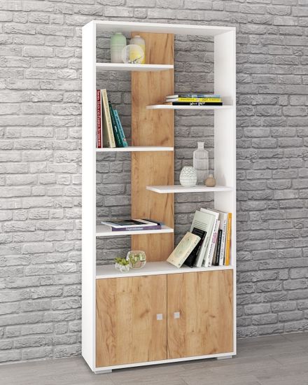 Стеллаж РОМЕО-4 белый / дуб крафт золотой