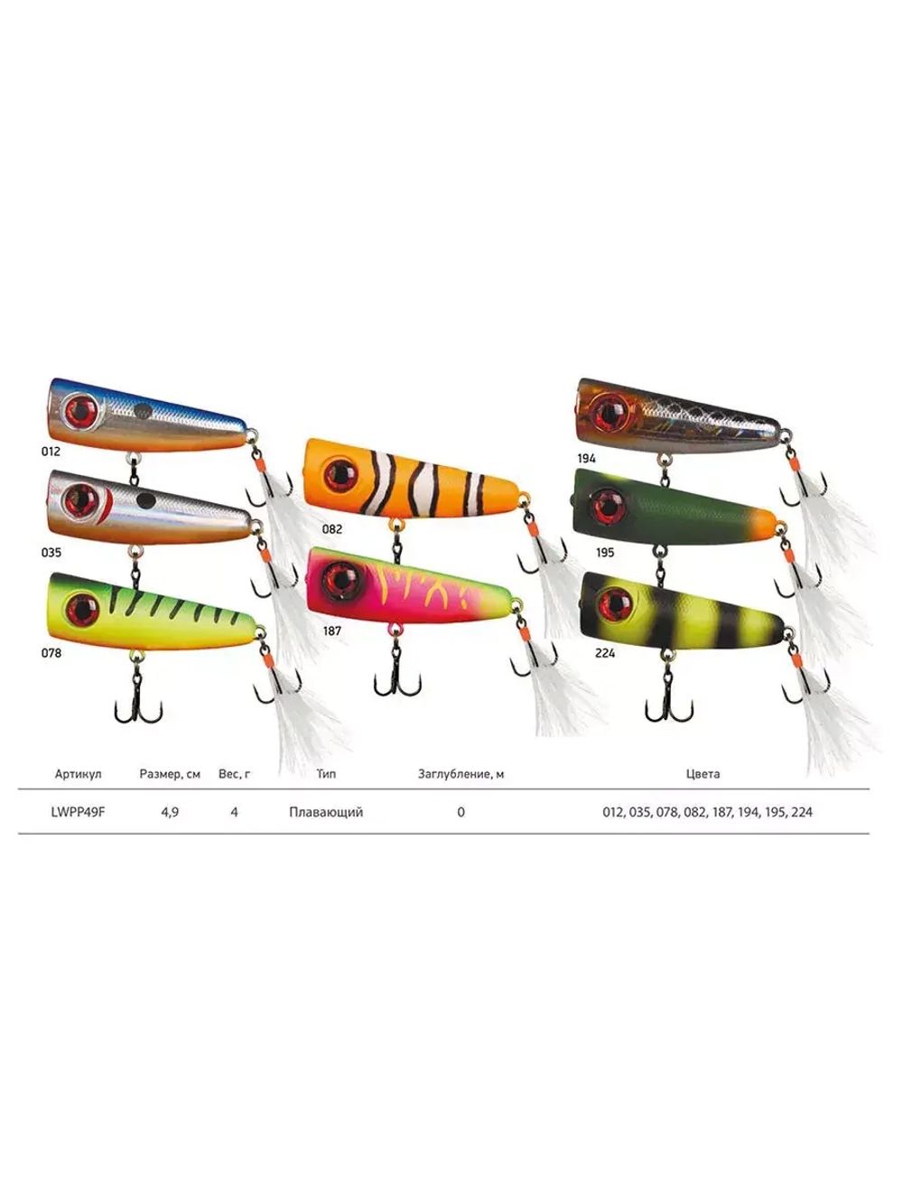 Воблер для рыбалки LureMax POPPI 49F-012 4 г плавающий