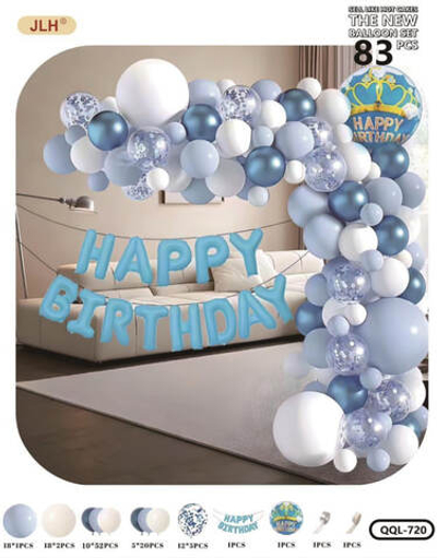 Шары воздушные в наборе 83 предмета (готовый комплект для фотозоны) HAPPY BIRTHDAY