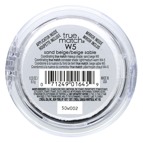 L'Oréal, True Match, супер-смываемая пудра, согревающий, W5 песочный бежевый, 9,5 г (0,33 унции)