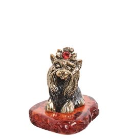 Народные промыслы AM- 329 Фигурка «Йоркширский терьер» (латунь, янтарь)