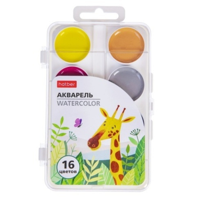 Акварель медовая полусухая без кисти Hatber COLORA, 16 цв.
