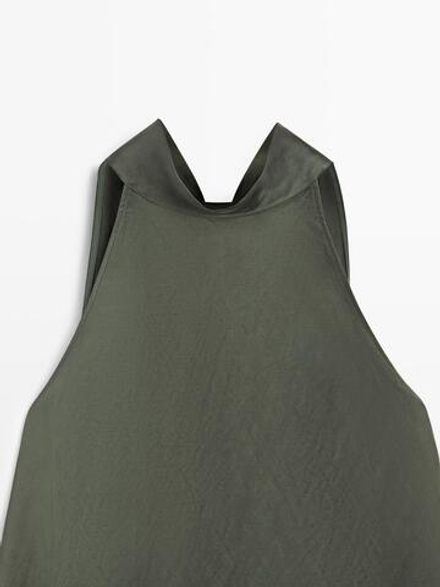 Massimo Dutti Атласный топ с горловиной халтер и завязками, сине-зеленый