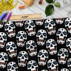 Ткань шелк Армани сахарные черепа на чёрном фоне