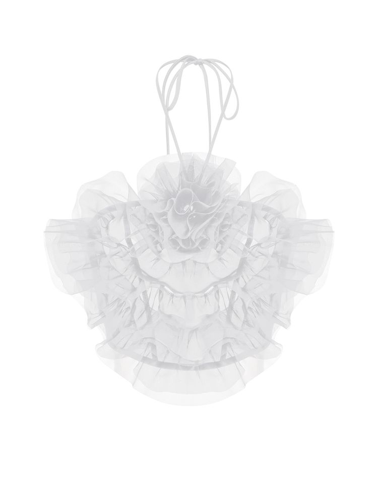 Топ укороченный из органзы с рюшами и декоративным цветком