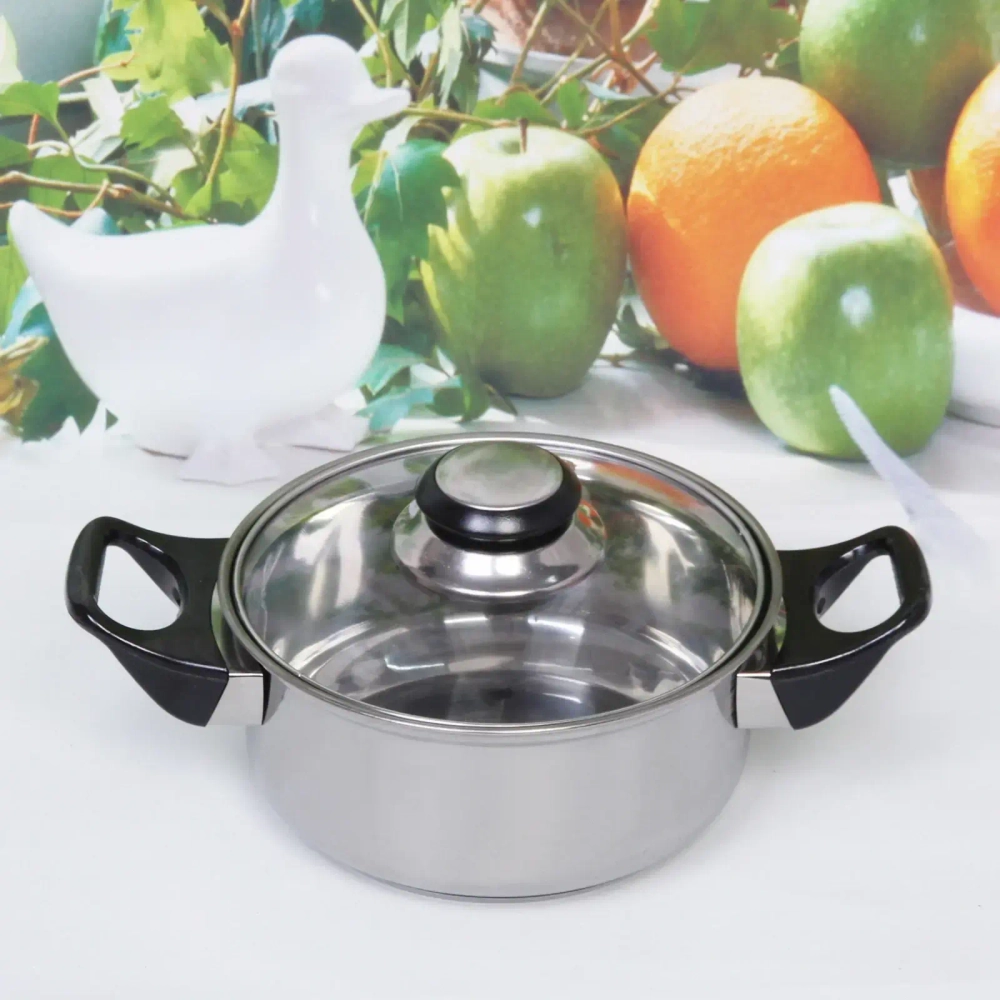 Кастрюля из нержавеющей стали «Cook» 1л со стеклянной крышкой 16*7см